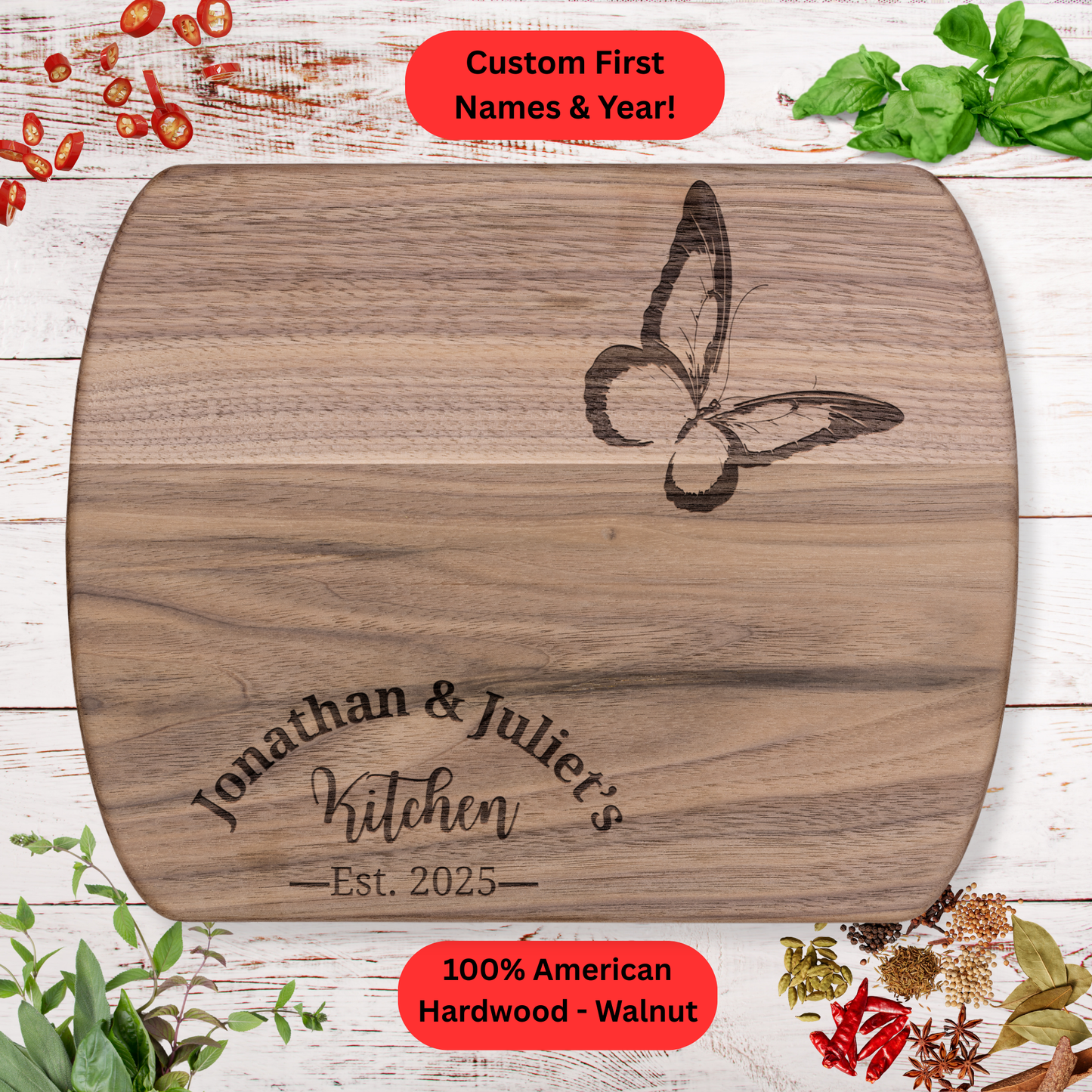 Personalized Couples Cutting Board. Wedding, Valentine's Day or Housewarming Present