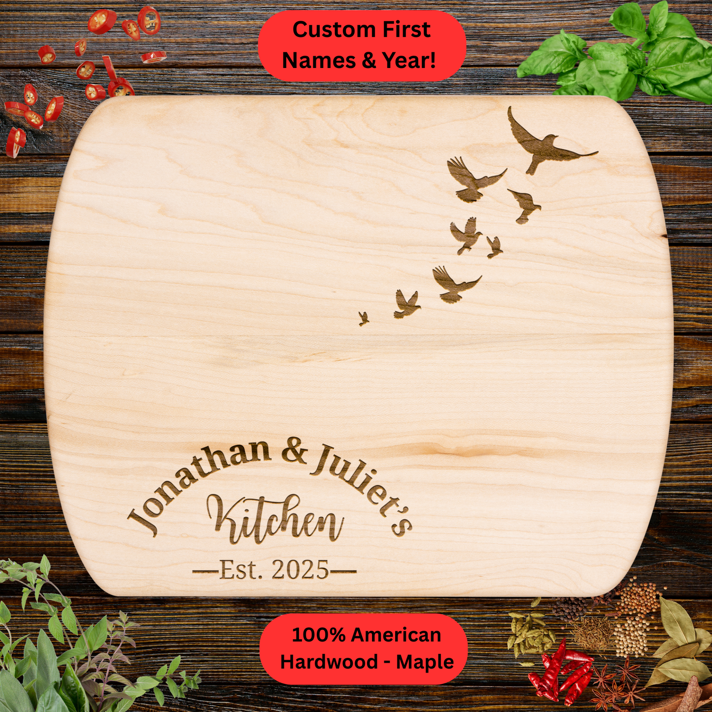 Personalized Couples Cutting Board. Wedding, Valentine's Day or Housewarming Present