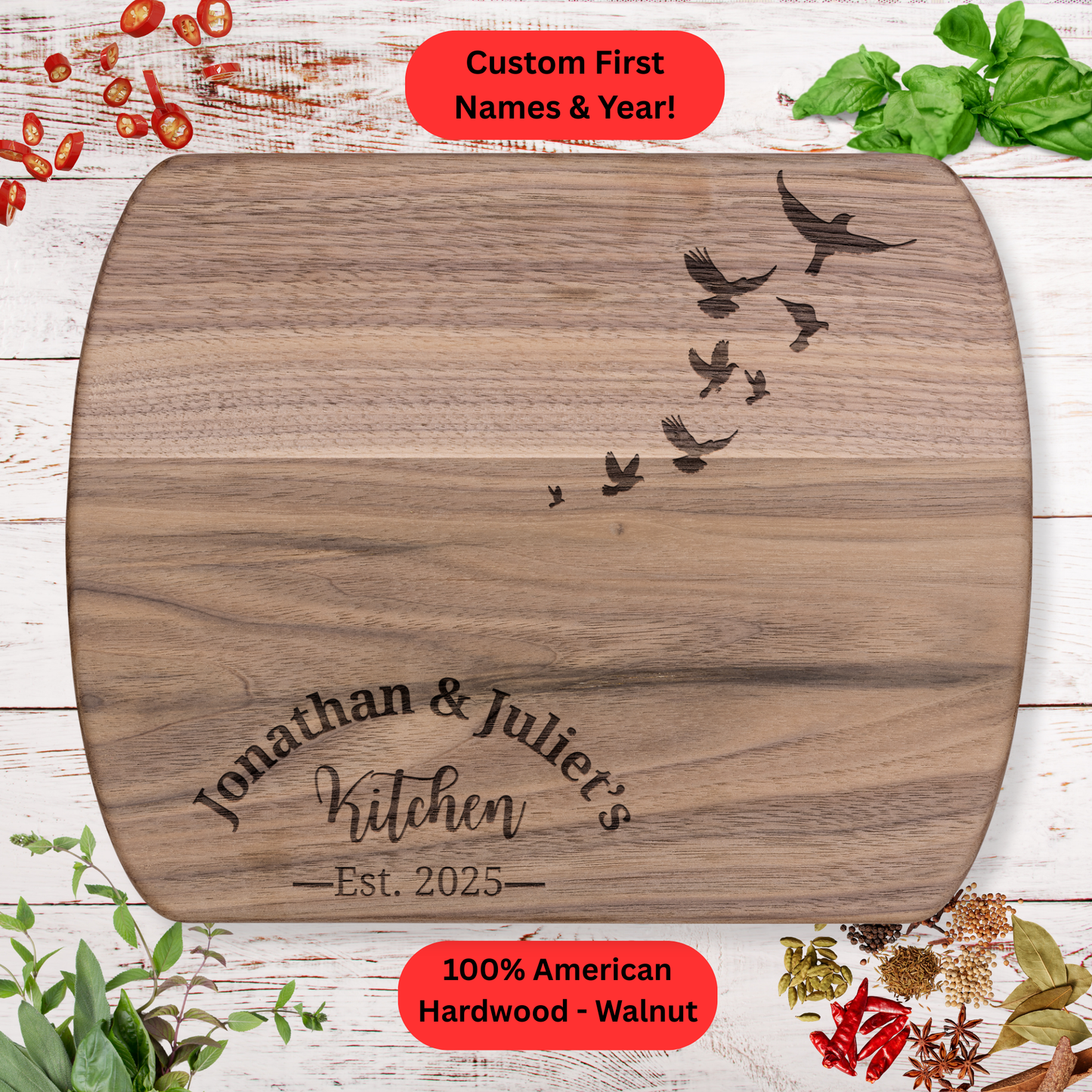 Personalized Couples Cutting Board. Wedding, Valentine's Day or Housewarming Present