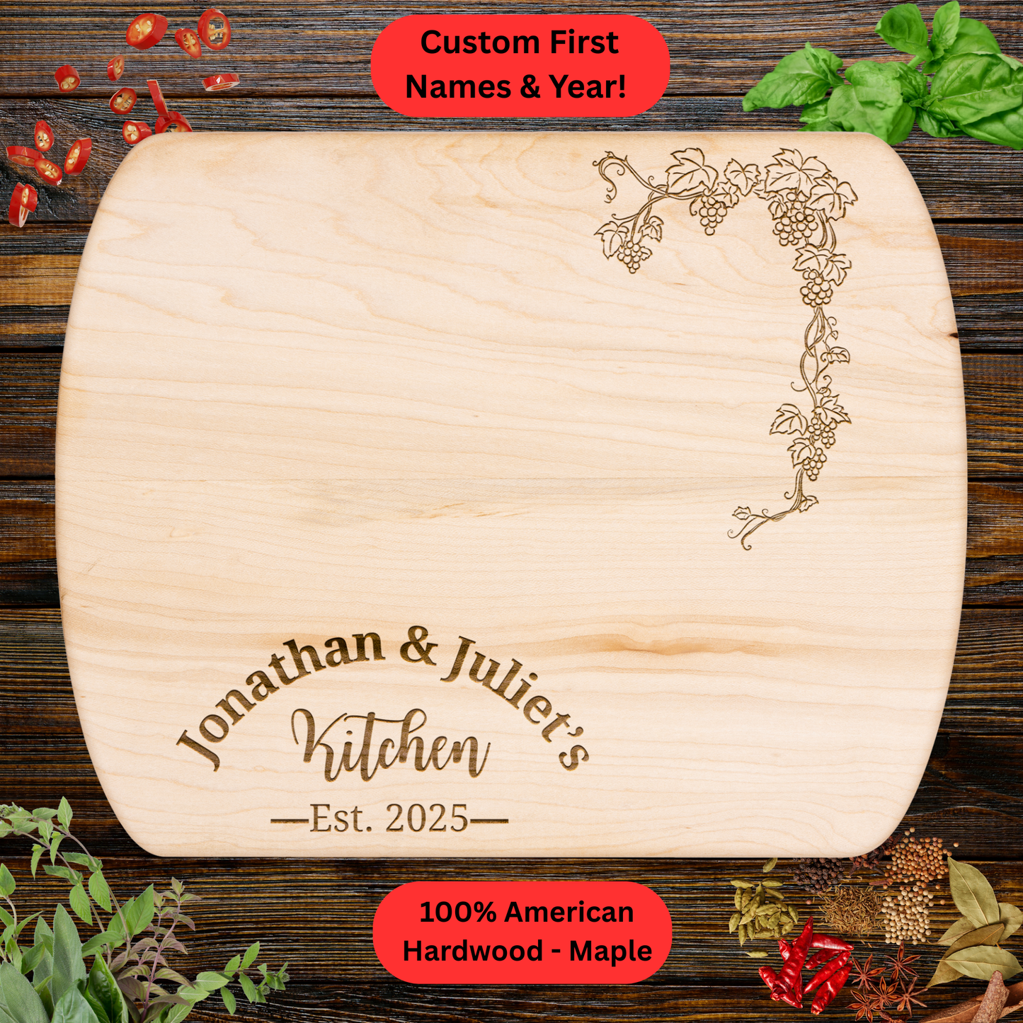 Personalized Couples Cutting Board. Wedding, Valentine's Day or Housewarming Present