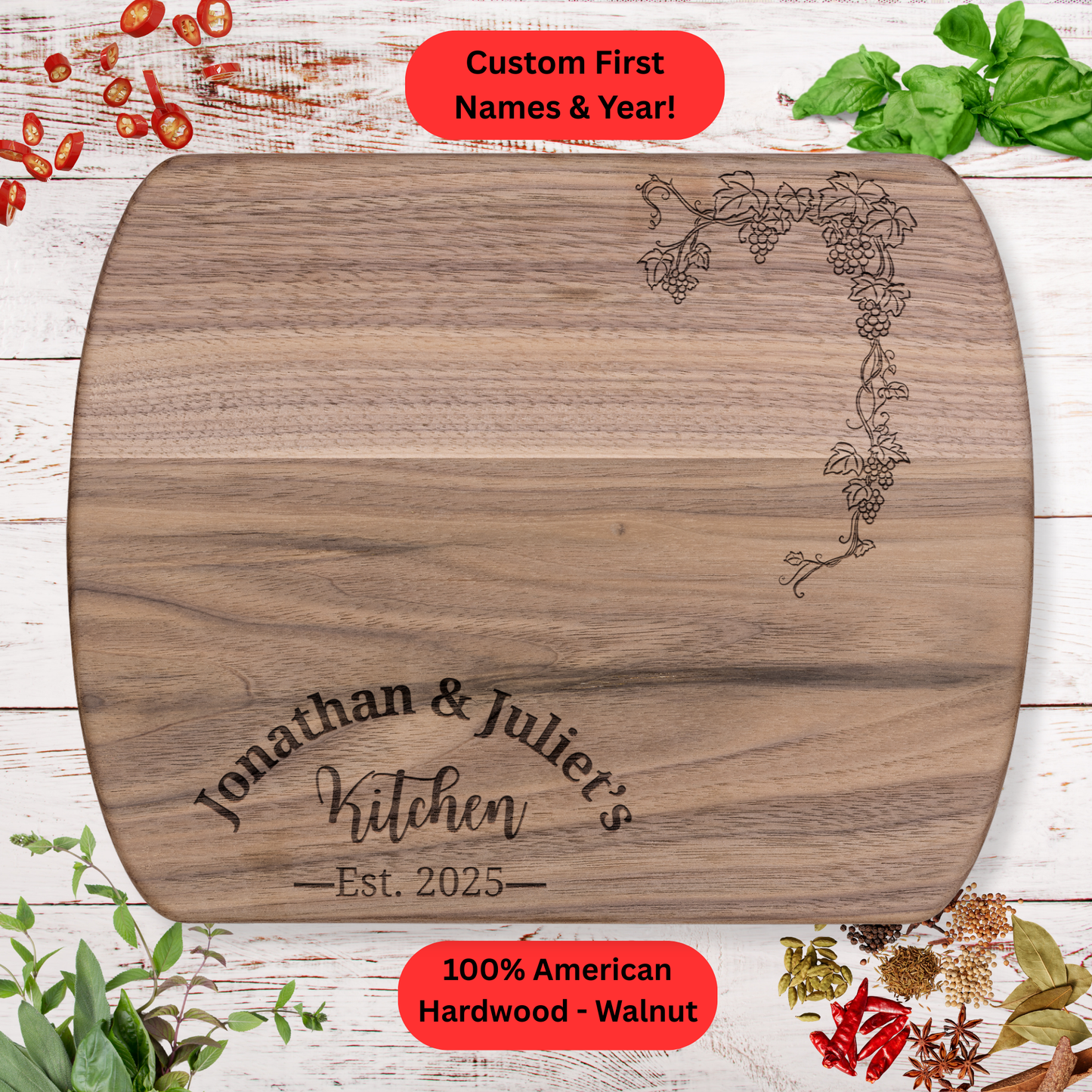 Personalized Couples Cutting Board. Wedding, Valentine's Day or Housewarming Present