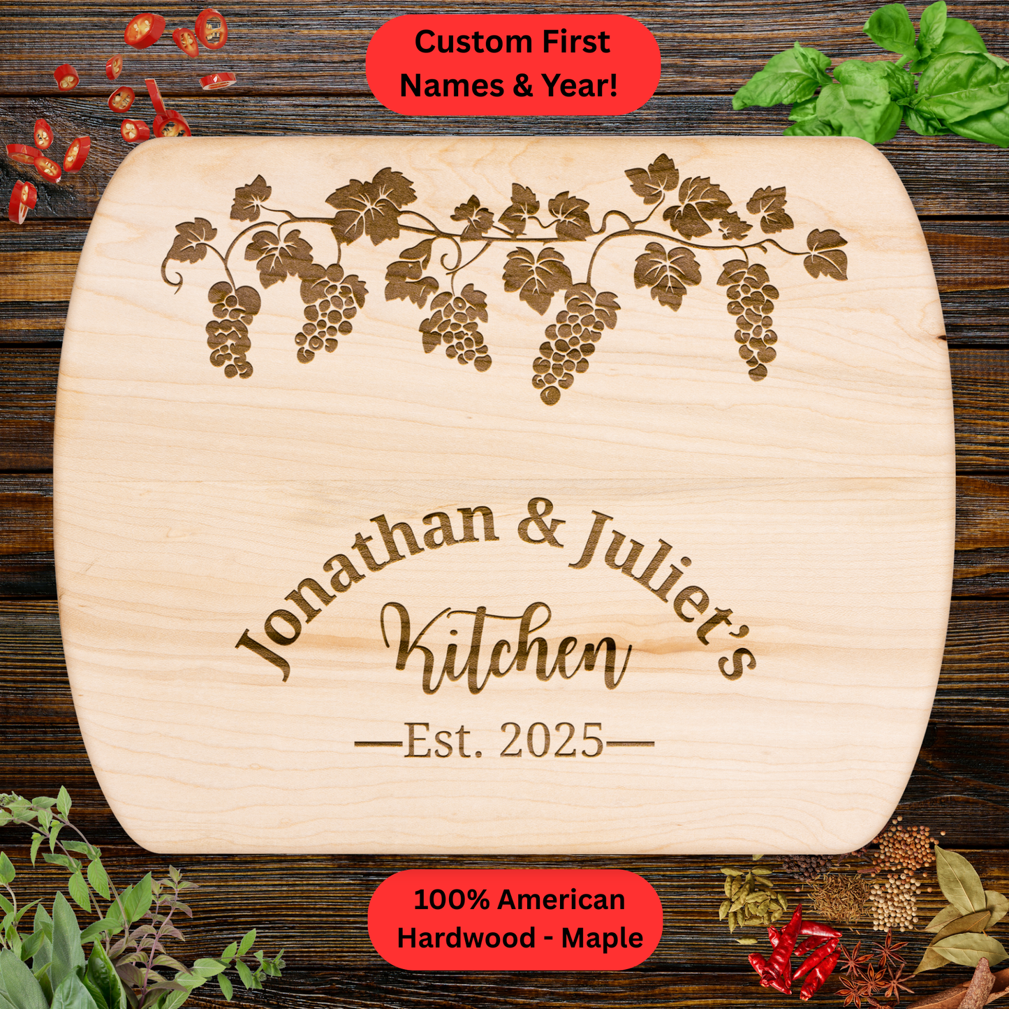 Personalized Couples Cutting Board. Wedding, Valentine's Day or Housewarming Present