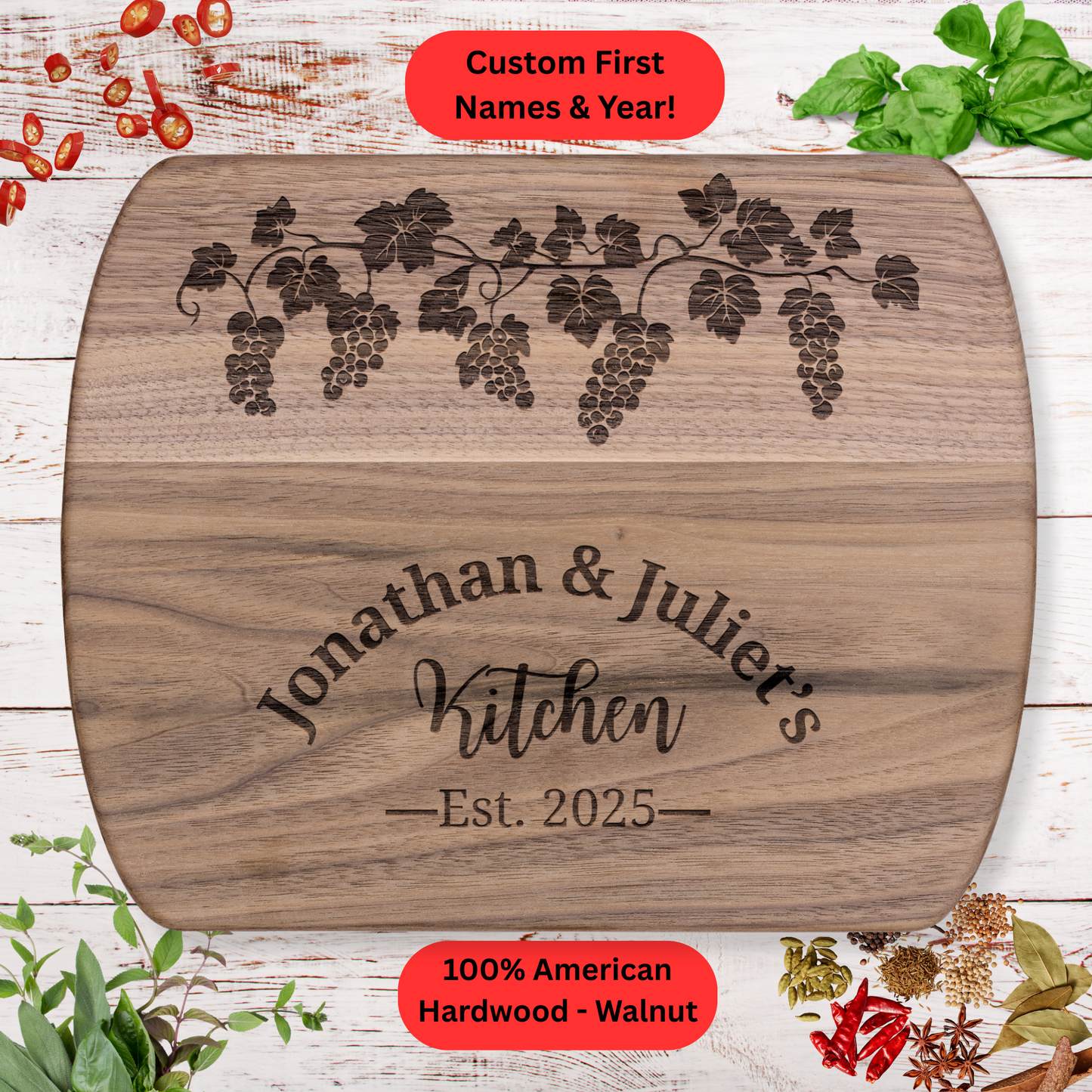 Personalized Couples Cutting Board. Wedding, Valentine's Day or Housewarming Present