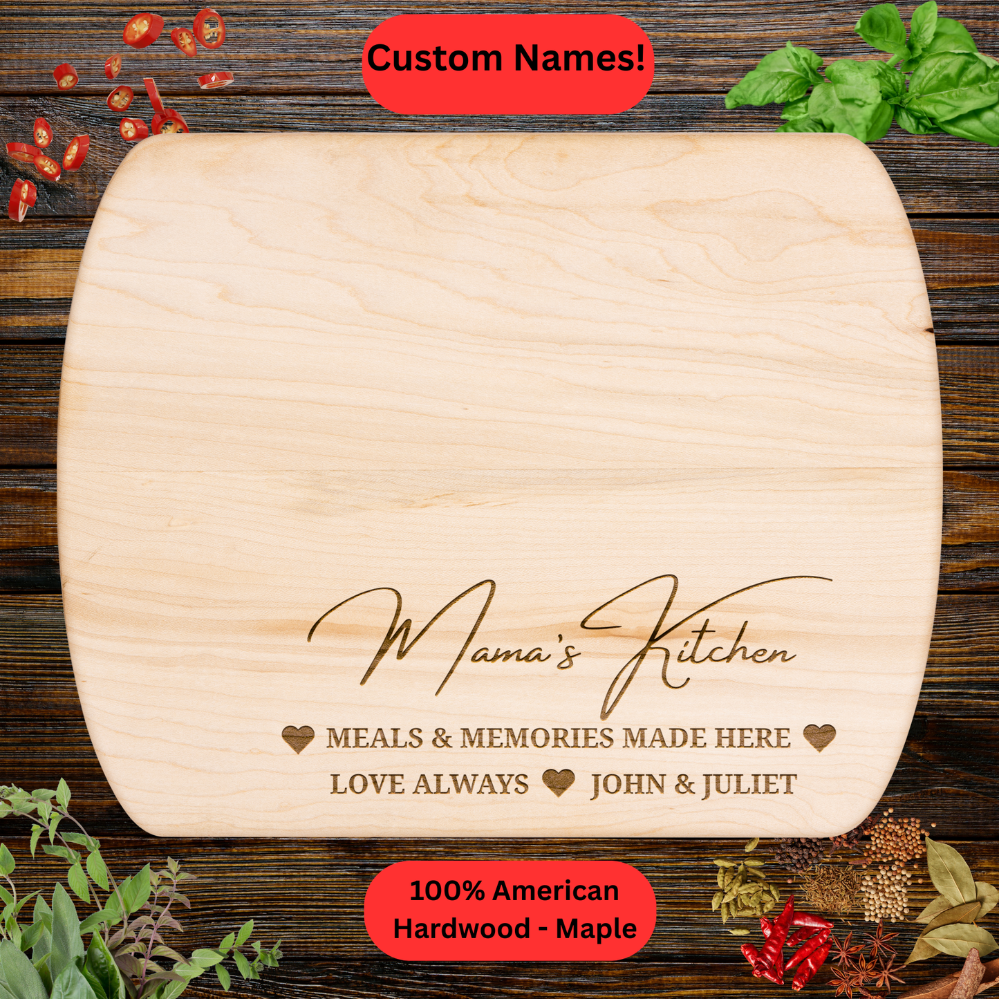 Personalized Cutting Board. Custom Mother’s Day Gift from Kids. Maple or Walnut.