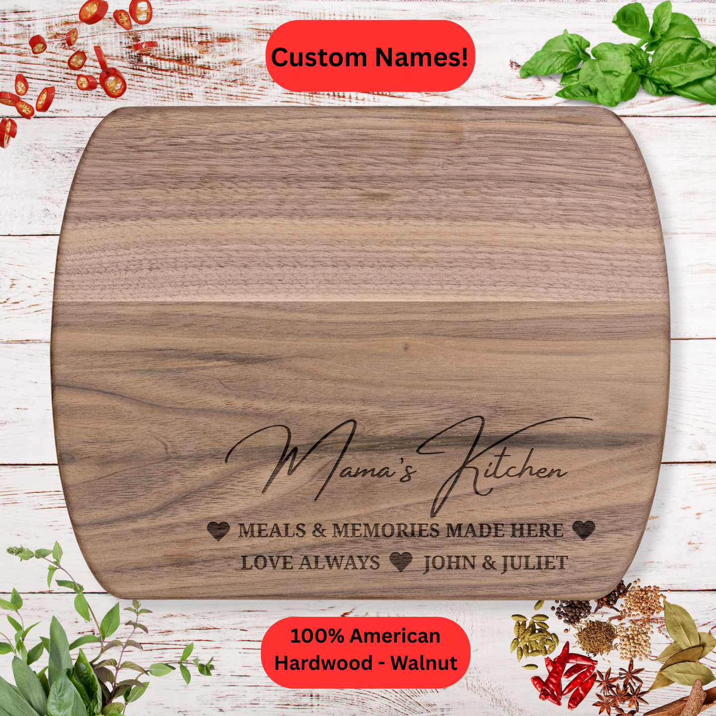 Personalized Cutting Board. Custom Mother’s Day Gift from Kids. Maple or Walnut.