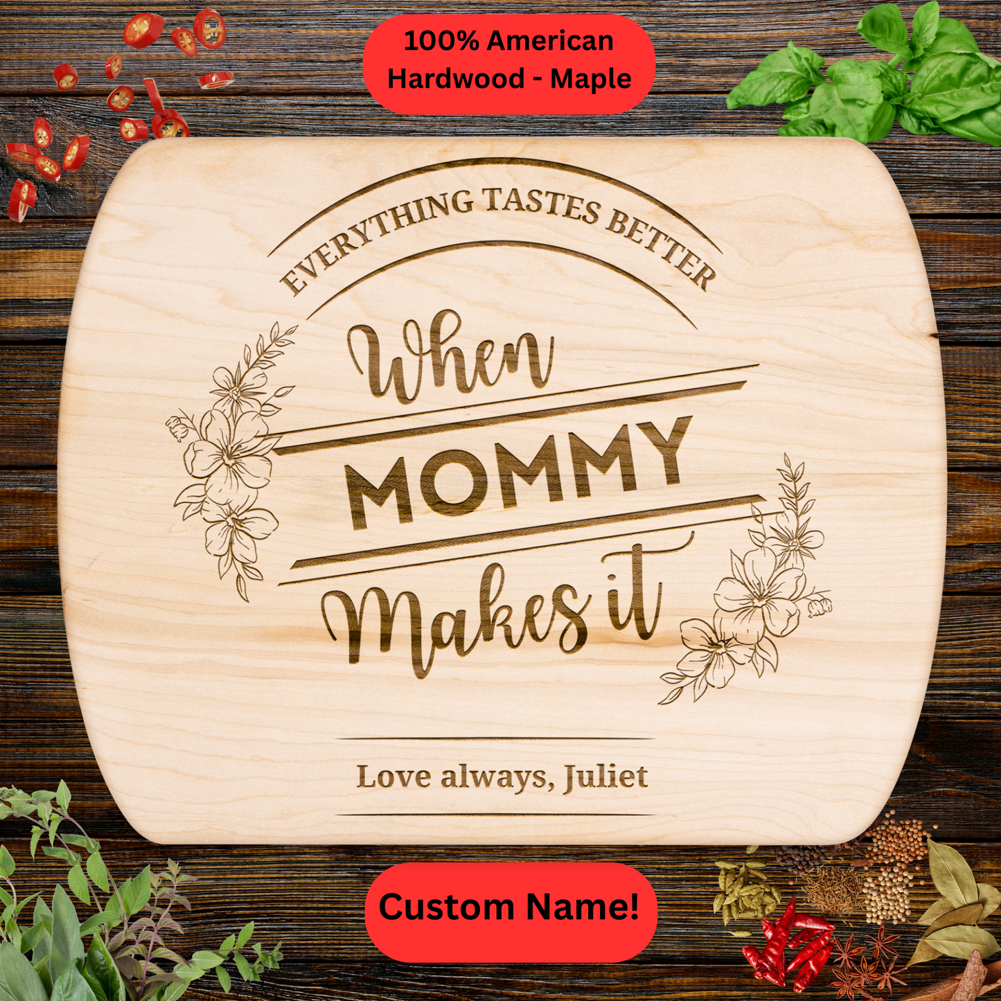 Personalized Cutting Board for Mom. Personalized Mother’s Day Gift for Mom. Maple or Walnut