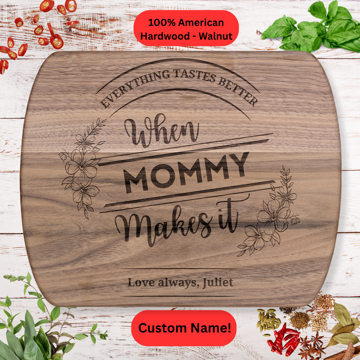 Personalized Cutting Board for Mom. Personalized Mother’s Day Gift for Mom. Maple or Walnut