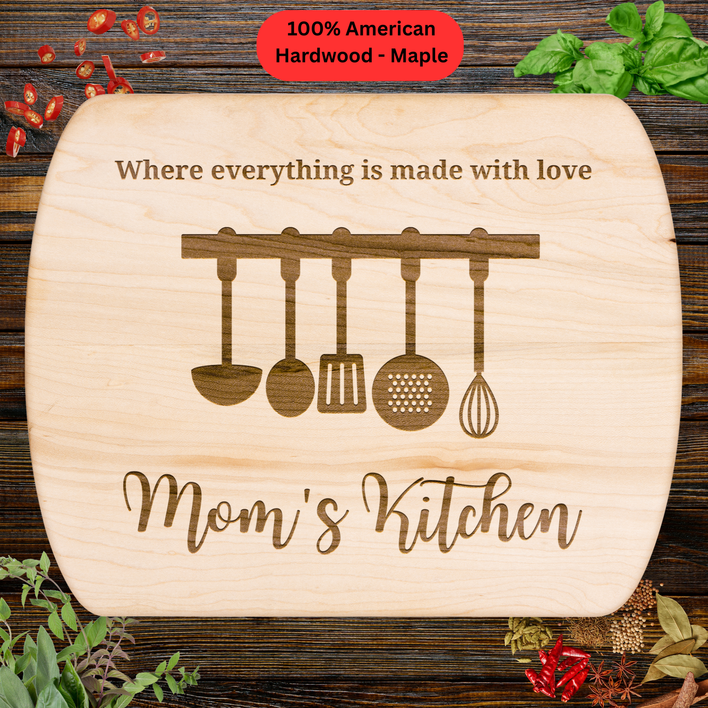 Personalized Cutting Board. Mother’s Day Gift for Mom. Engraved Wooden Kitchen Decor. Maple or Walnut