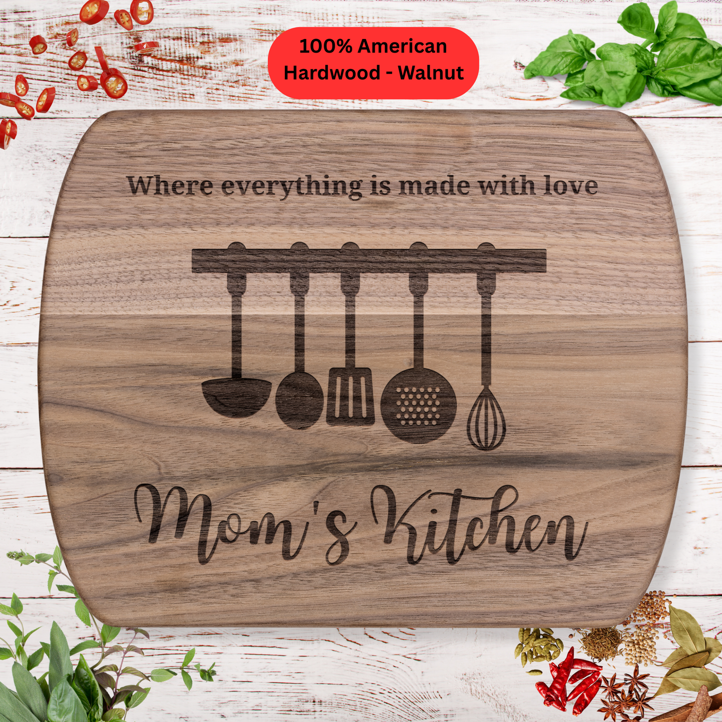Personalized Cutting Board. Mother’s Day Gift for Mom. Engraved Wooden Kitchen Decor. Maple or Walnut