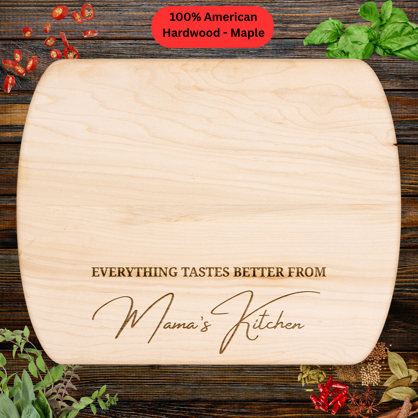 Cutting board for Mom. Mother’s Day Gift for Mom, Engraved Wooden Kitchen Decor. Maple or Walnut