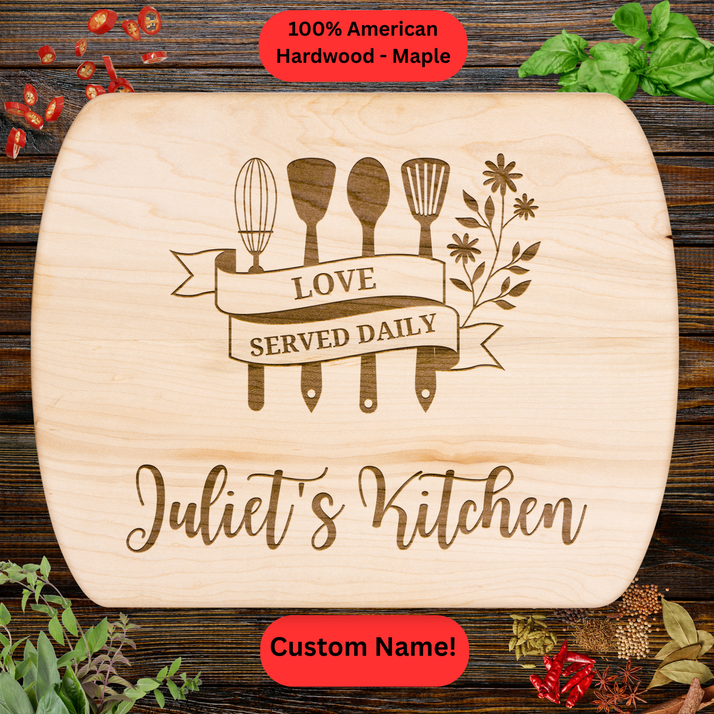 Personalized Cutting Board for Mom. Custom Mom’s Kitchen Gift. Mother’s Day Engraved Wooden Board. Maple or Walnut