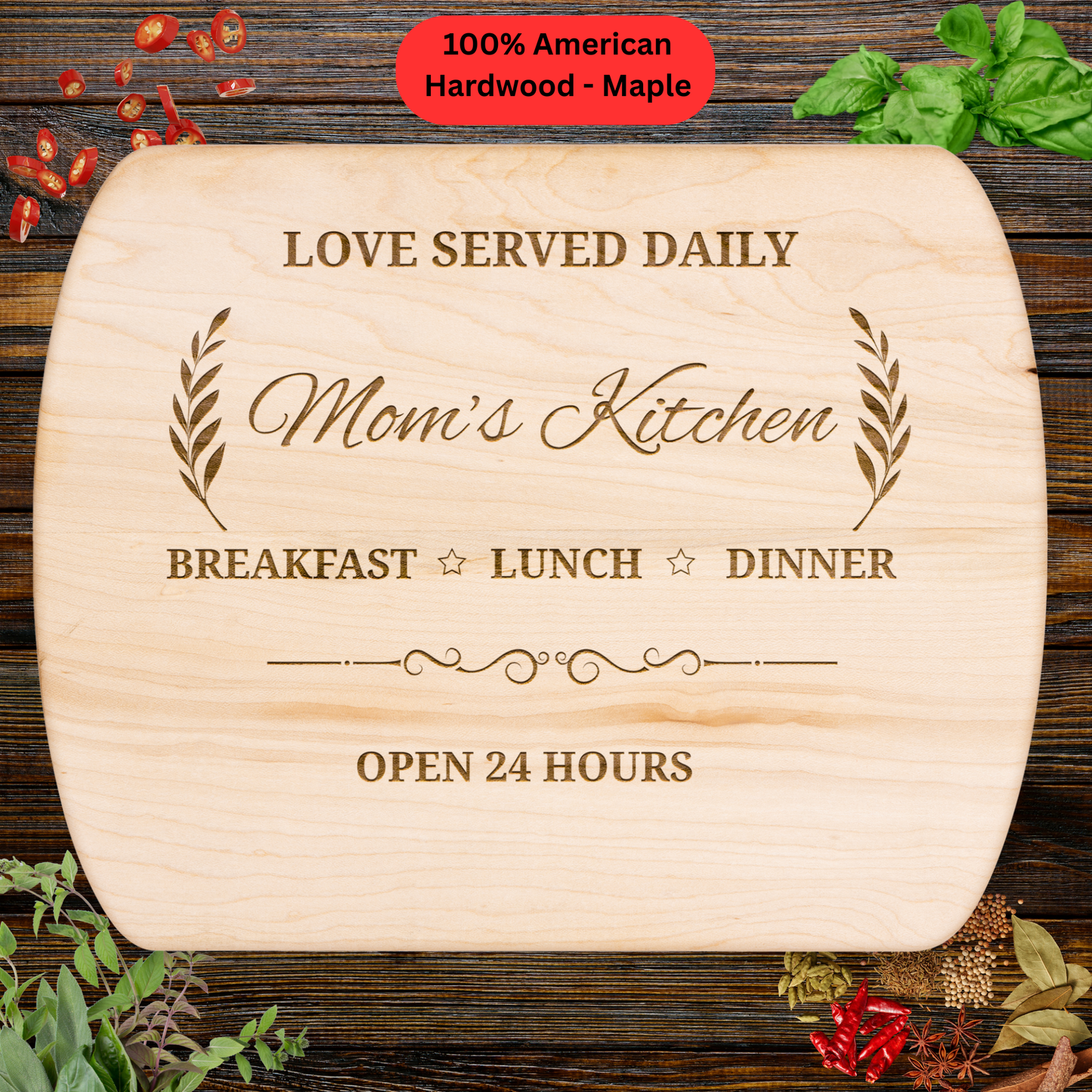 Personalized Engraved Cutting Board for Mom. Mother’s Day Gift for Mom. Maple or Walnut
