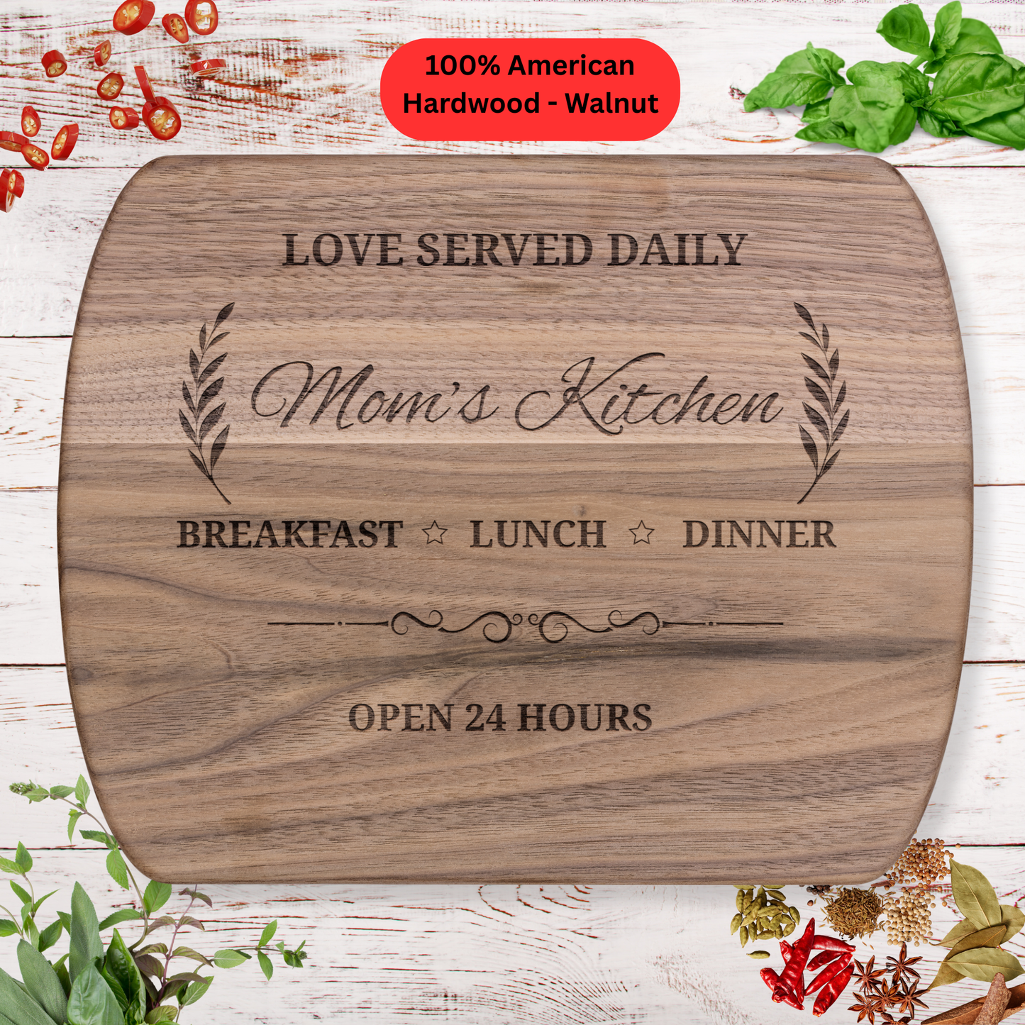Personalized Engraved Cutting Board for Mom. Mother’s Day Gift for Mom. Maple or Walnut