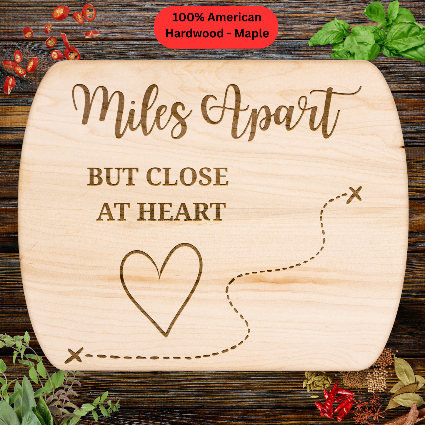 Engraved Cutting Board. Long Distance Gift. Wooden Cutting Board. Maple or Walnut.  Heart