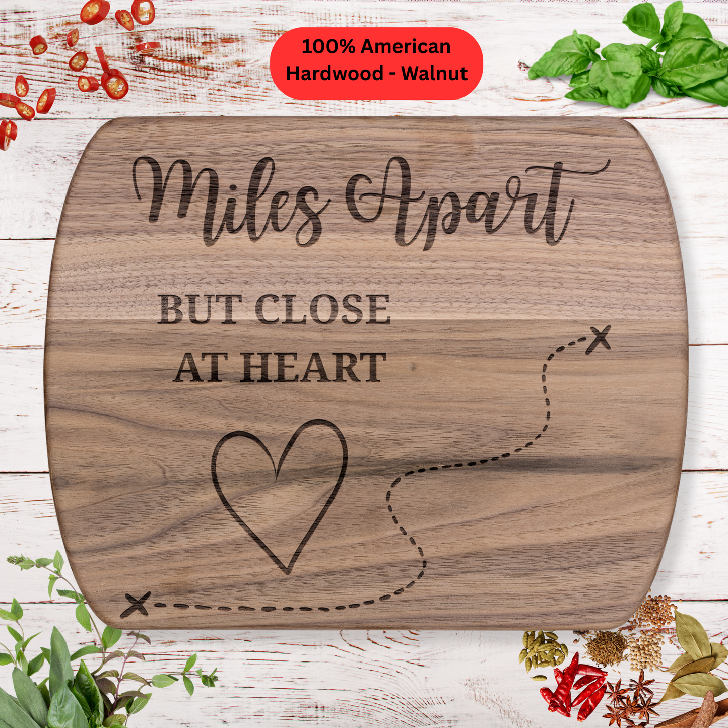 Engraved Cutting Board. Long Distance Gift. Wooden Cutting Board. Maple or Walnut.  Heart