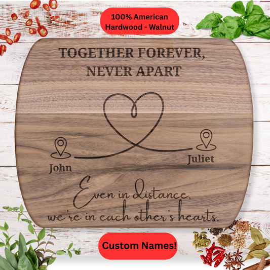 Personalized Cutting Board. Long Distance Gift. Custom Names. Maple or Walnut.