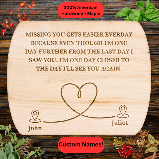 Long Distance Personalized Cutting Board. Custom Names. Maple or Walnut