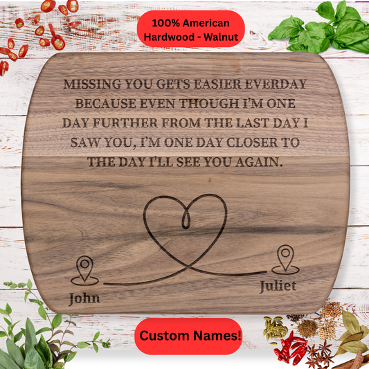 Long Distance Personalized Cutting Board. Custom Names. Maple or Walnut