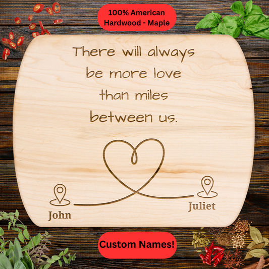 Personalized Long Distance Cutting Board. Custom Names Gift. Long Distance Family, Couple or Friend Gift.