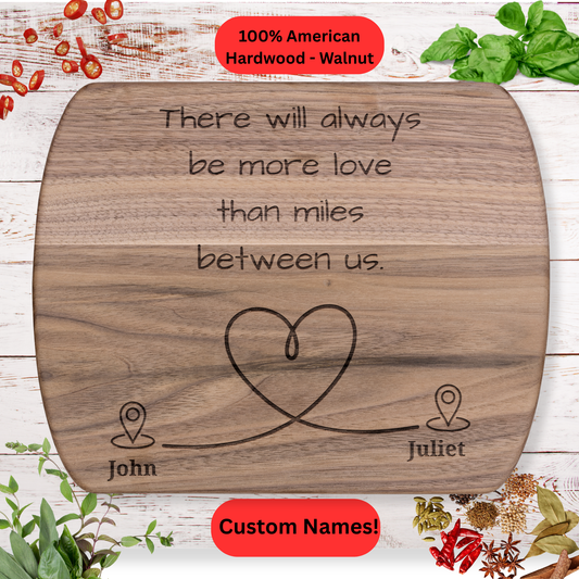 Personalized Long Distance Cutting Board. Custom Names Gift. Long Distance Family, Couple or Friend Gift.