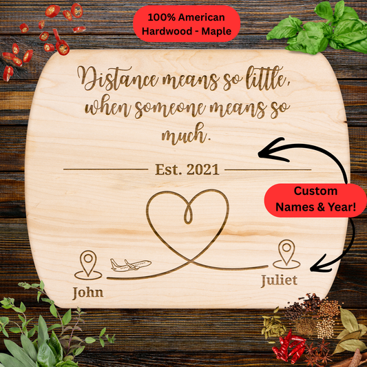 Personalized Long Distance Gift. Cutting Board. Custom Names and Year. Couples Keepsake. USA Made