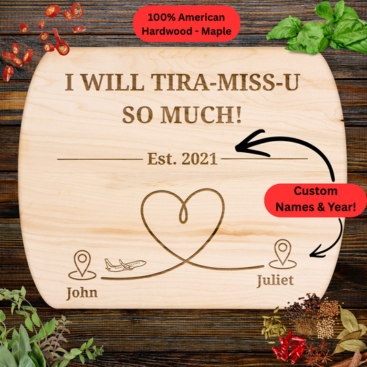 Personalized Cutting Board. Funny Long Distance Gift. Personalized Names and Year. Couples Gift. Maple or Walnut