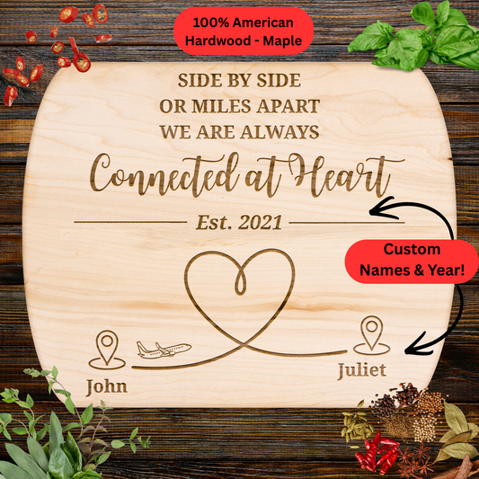 Long Distance Personalized Cutting Board. Custom Names and Year. Maple or Walnut
