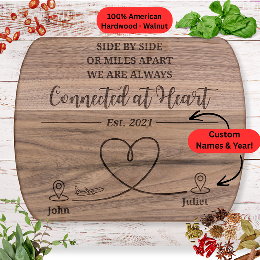 Long Distance Personalized Cutting Board. Custom Names and Year. Maple or Walnut