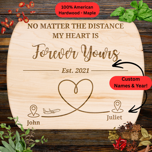 Long Distance Personalized Cutting Board. Custom Names and Year. Romantic Gift for Far Away Loved One. Maple or Walnut
