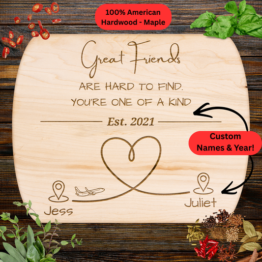 Custom Cutting Board. Personalized Long Distance Best Friend Gift. Custom Names and Year. Unique Friendship Gift from Afar