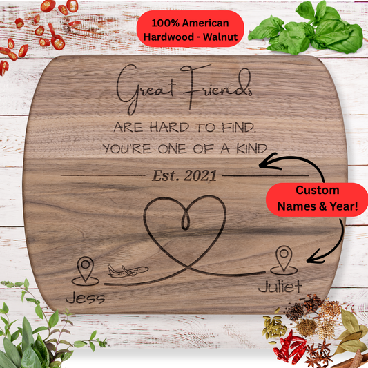 Custom Cutting Board. Personalized Long Distance Best Friend Gift. Custom Names and Year. Unique Friendship Gift from Afar