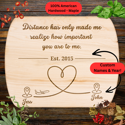 Personalized Long Distance Gift. Custom Names and Year. Meaningful Gift for Loved One Far Away. Maple or Walnut