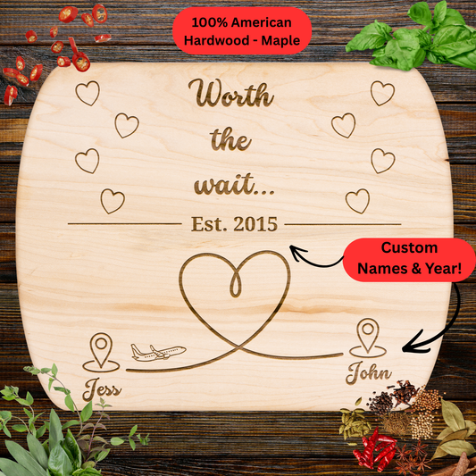 Personalized Long Distance Gift. Custom Names and Year. Meaningful Gift for Couples or Loved Ones Far Away. Maple or Walnut
