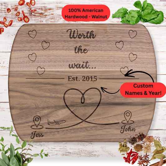 Personalized Long Distance Gift. Custom Names and Year. Meaningful Gift for Couples or Loved Ones Far Away. Maple or Walnut