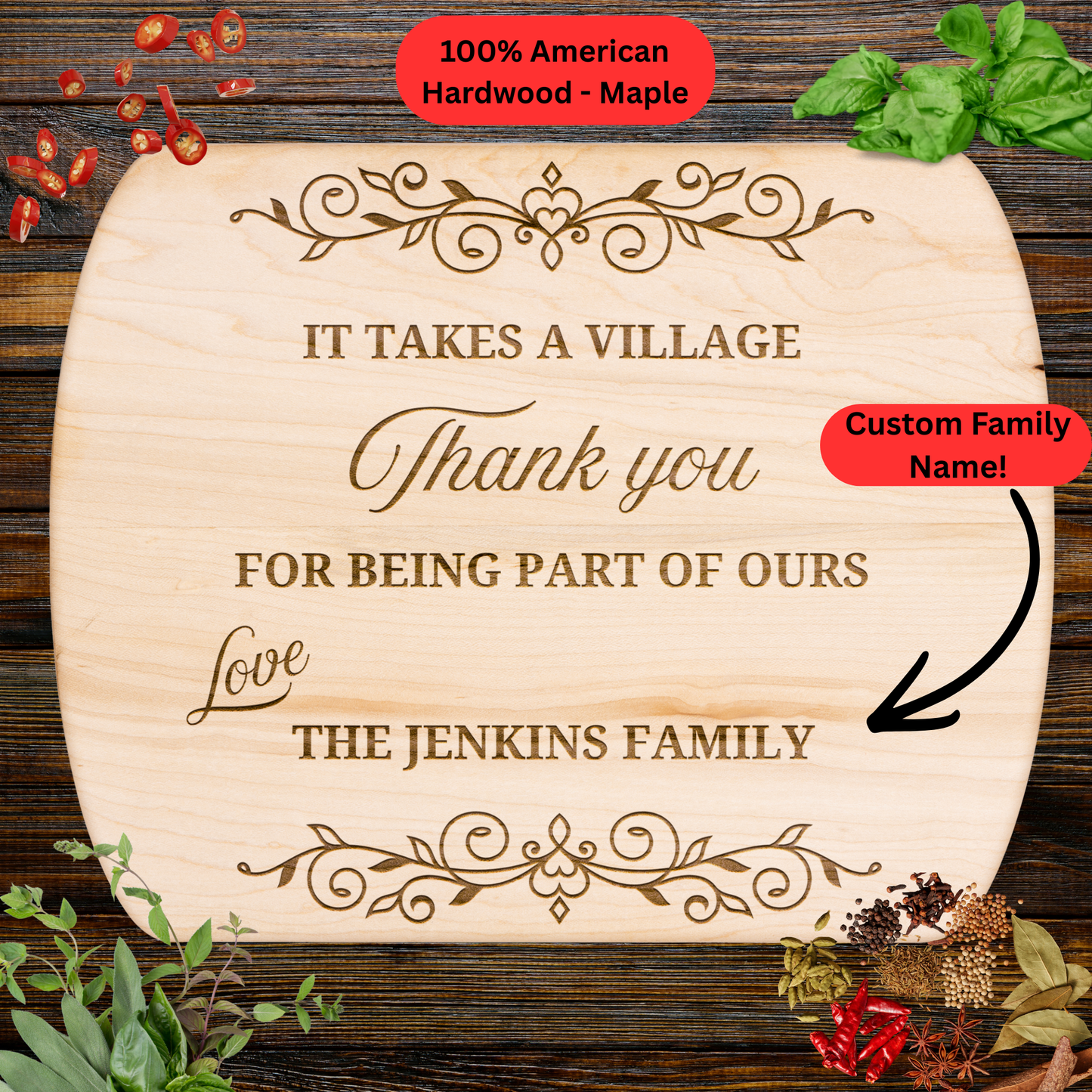 Personalized Neighbor Thank You Cutting Board. Custom Family Name. Appreciation Gift for Neighbors or Community. Walnut or Maple