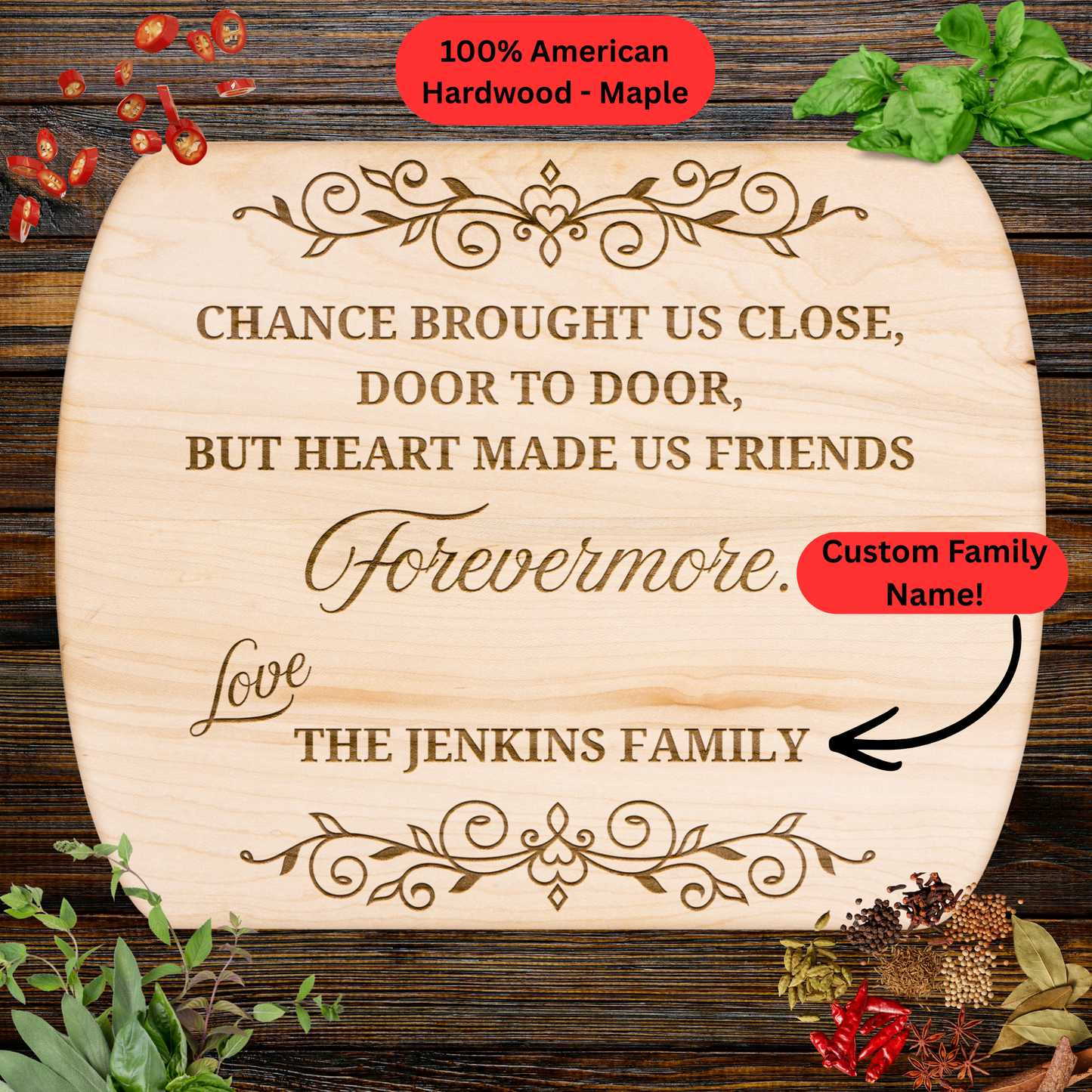 Neighbor Friendship Cutting Board. Personalized Family Name Gift. Meaningful Thank You Gift for Neighbors. Housewarming or Goodbye Gift