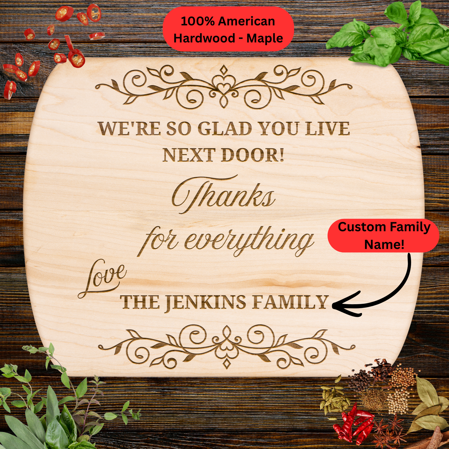 Neighbor Cutting Board. Personalized Family Name Gift. Thank You Gift for Neighbors. Thoughtful Appreciation or Housewarming Gift