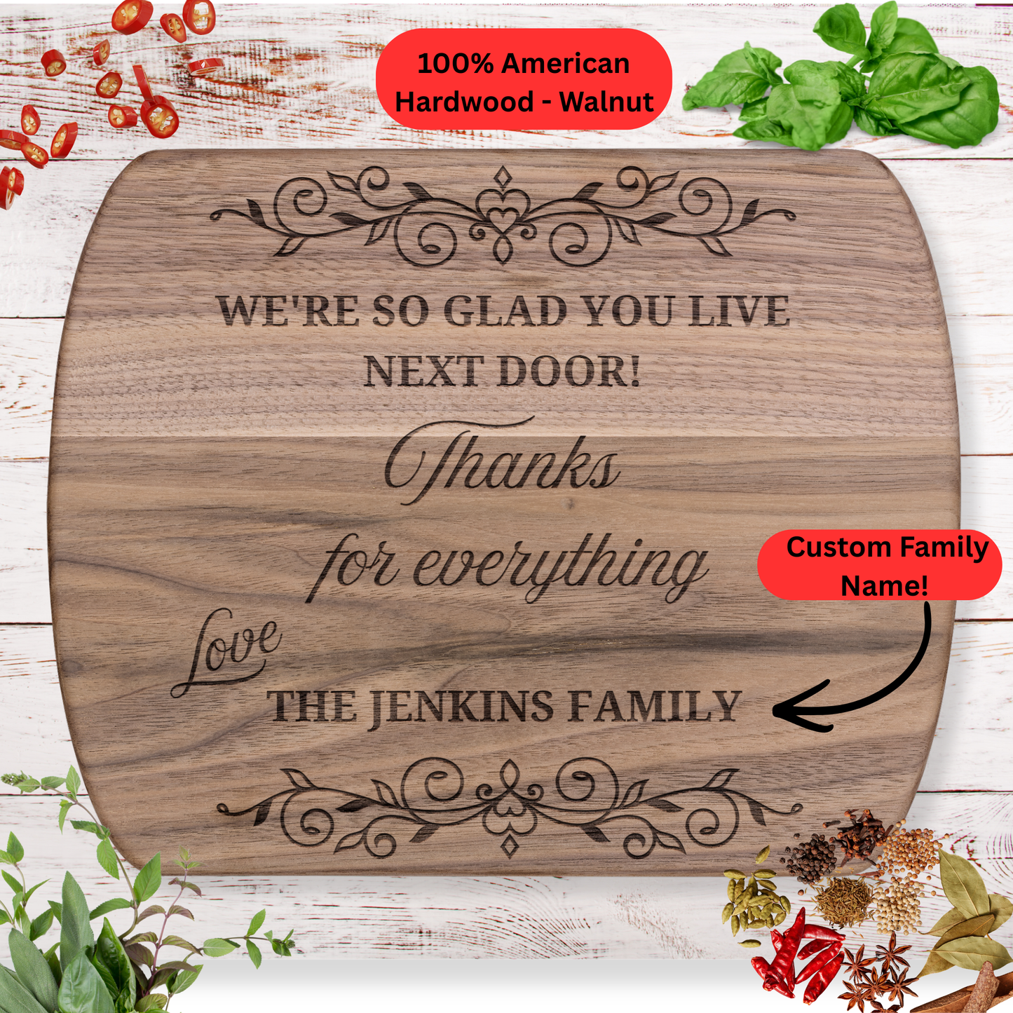Neighbor Cutting Board. Personalized Family Name Gift. Thank You Gift for Neighbors. Thoughtful Appreciation or Housewarming Gift