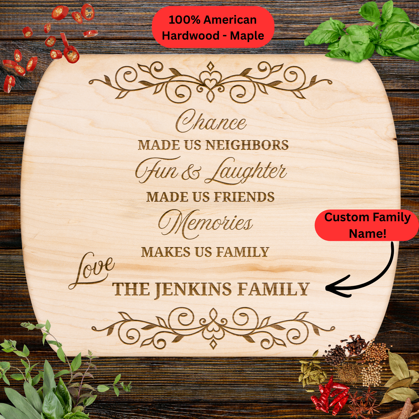 Personalized Neighbor Gift Cutting Board. Custom Family Name Gift. Housewarming, Friendship Keepsake.
