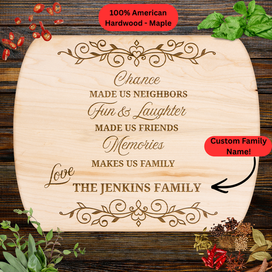 Personalized Neighbor Gift Cutting Board. Custom Family Name Gift. Housewarming, Friendship Keepsake.