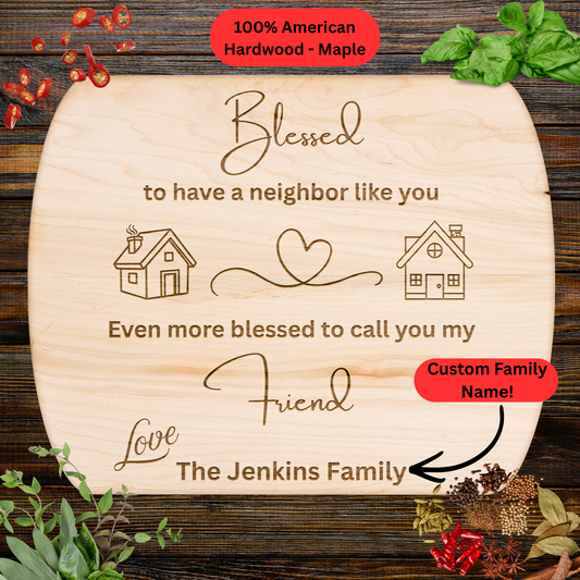 Personalized Neighbor Gift Cutting Board. Custom Family Name Gift. Friendship Keepsake, Housewarming Gift.