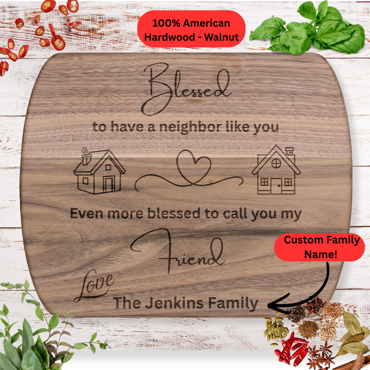 Personalized Neighbor Gift Cutting Board. Custom Family Name Gift. Friendship Keepsake, Housewarming Gift.