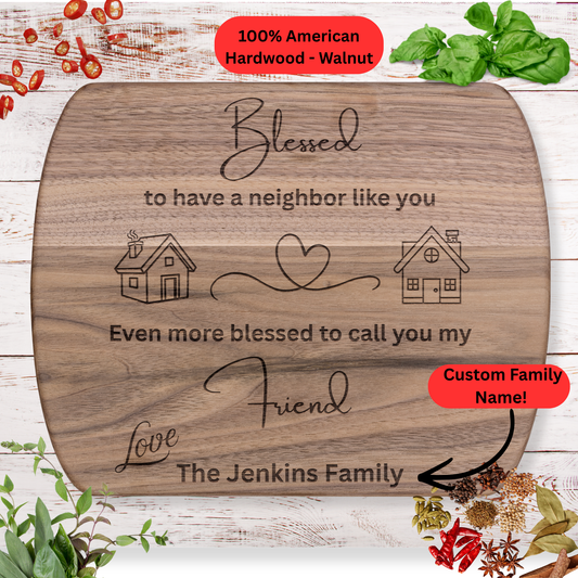 Personalized Neighbor Gift Cutting Board. Custom Family Name Gift. Friendship Keepsake, Housewarming Gift.