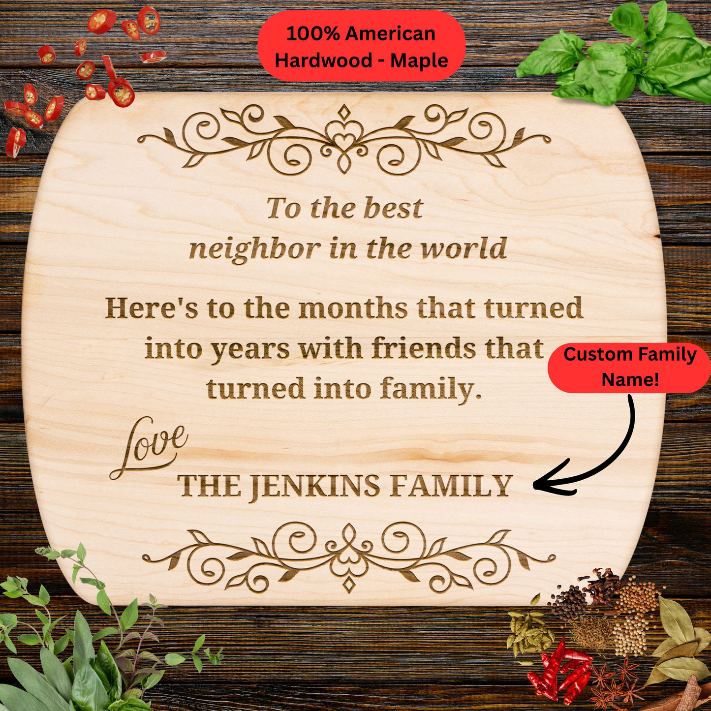 Personalized Neighbor Gift Cutting Board. Custom Family Name Gift. Friendship Keepsake, Housewarming Gift.