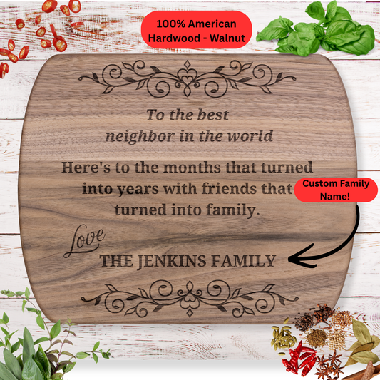 Personalized Neighbor Gift Cutting Board. Custom Family Name Gift. Friendship Keepsake, Housewarming Gift.
