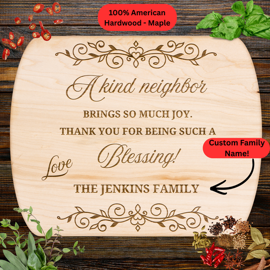 Personalized Neighbor Gift Cutting Board. Custom Family Name Gift. Thank You Appreciation Keepsake
