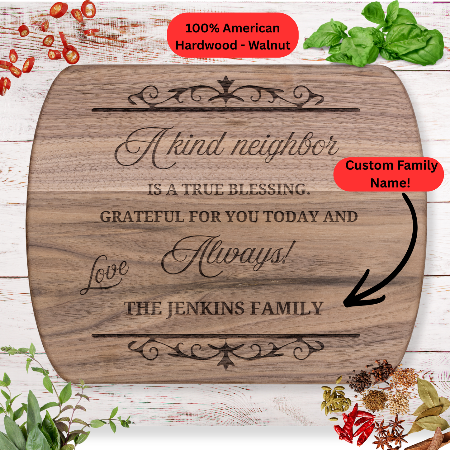 Personalized Neighbor Cutting Board Gift. Custom Family Name Engraved Board. Thoughtful Housewarming or Thank You Gift
