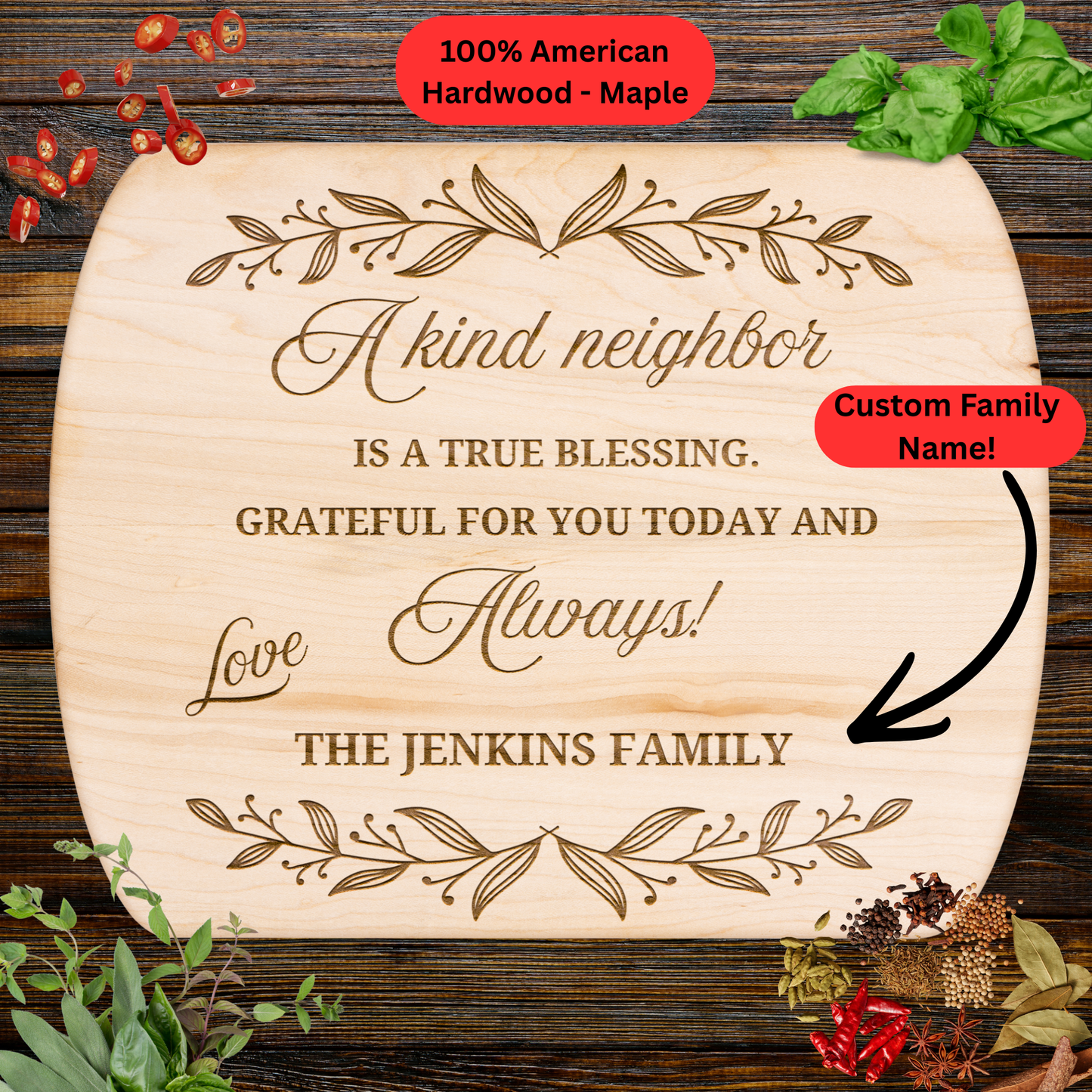 Personalized Neighbor Cutting Board Gift. Custom Family Name Engraved Board. Thoughtful Housewarming or Thank You Gift