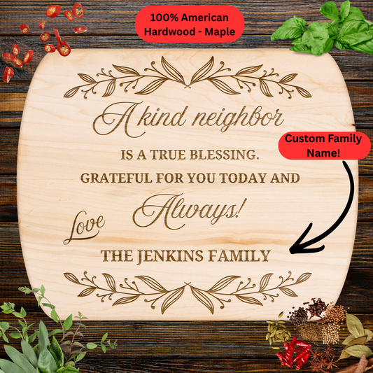 Personalized Neighbor Cutting Board Gift. Custom Family Name Engraved Board. Thoughtful Housewarming or Thank You Gift