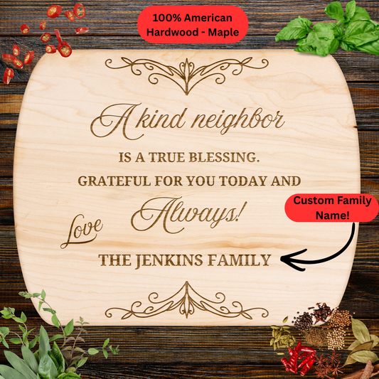 Personalized Neighbor Cutting Board Gift. Custom Family Name Engraved Board. Thoughtful Housewarming or Thank You Gift